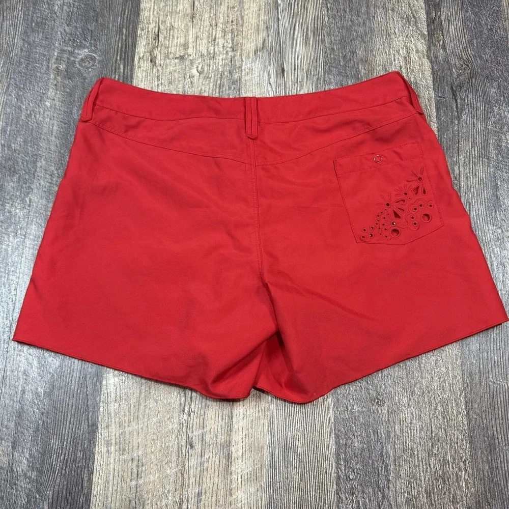 Athleta Coastal Eyelet Floral Embroidered Shorts Womens Size 6 Red Golf‎ Resort